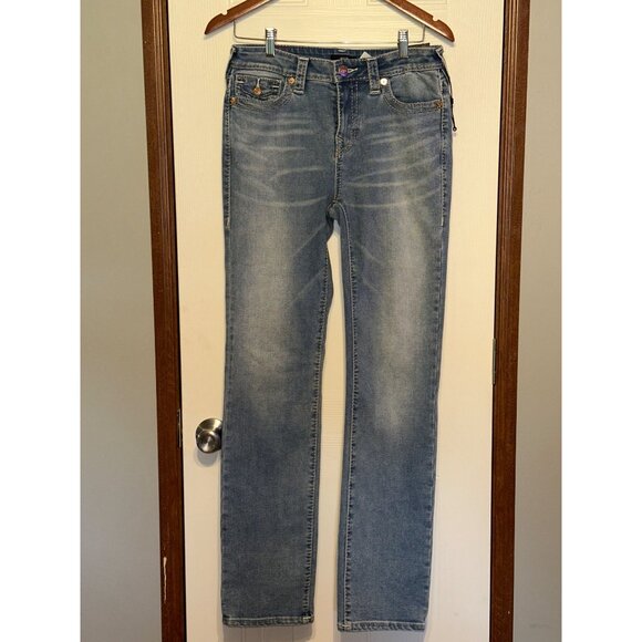 NWT True Religion Billie Big T Stitch Mid Rise Straight Jeans Size 29 - Picture 3 of 16